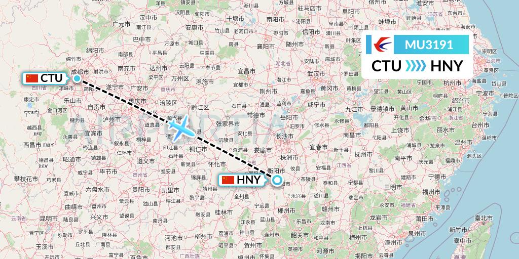 MU3191 China Eastern Airlines Flight Map: Chengdu to Hengyang