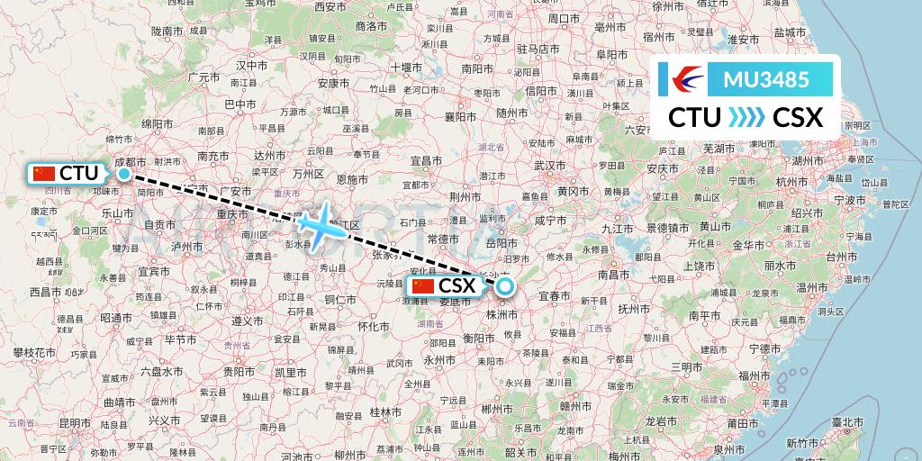 MU3485 China Eastern Airlines Flight Map: Chengdu to Changsha