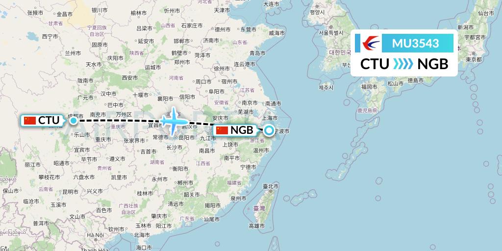 MU3543 China Eastern Airlines Flight Map: Chengdu to Ningbo