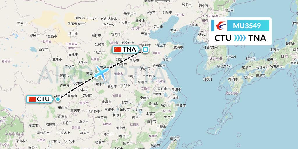 MU3549 China Eastern Airlines Flight Map: Chengdu to Jinan