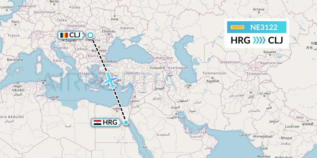 NE3122 Nesma Airlines Flight Map: Hurghada to Cluj-Napoca