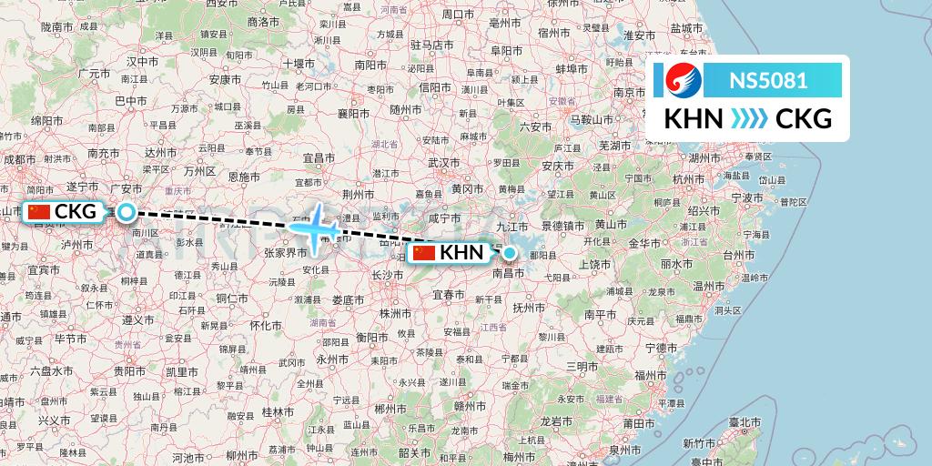 NS5081 Hebei Airlines Flight Map: Nanchang to Chongqing