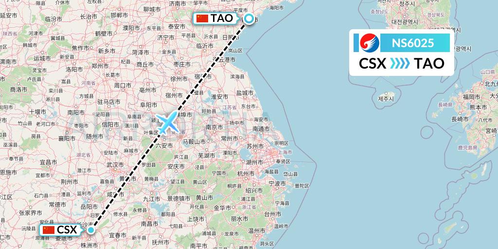 NS6025 Hebei Airlines Flight Map: Changsha to Qingdao
