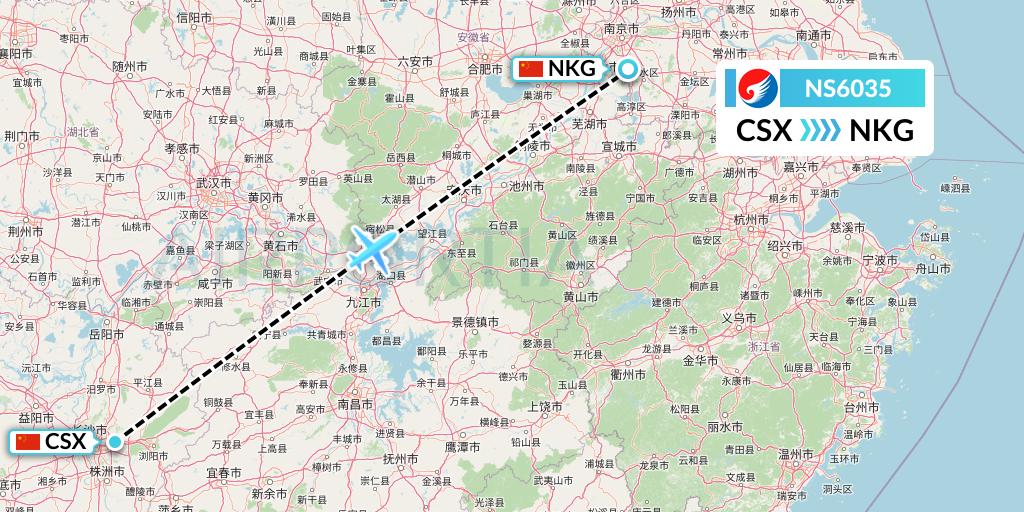 NS6035 Hebei Airlines Flight Map: Changsha to Nanjing