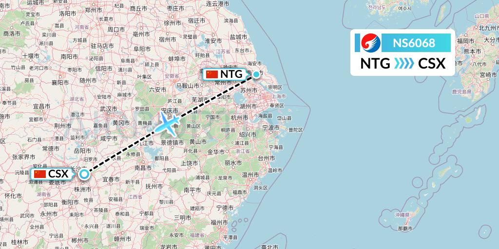 NS6068 Hebei Airlines Flight Map: Nantong to Changsha