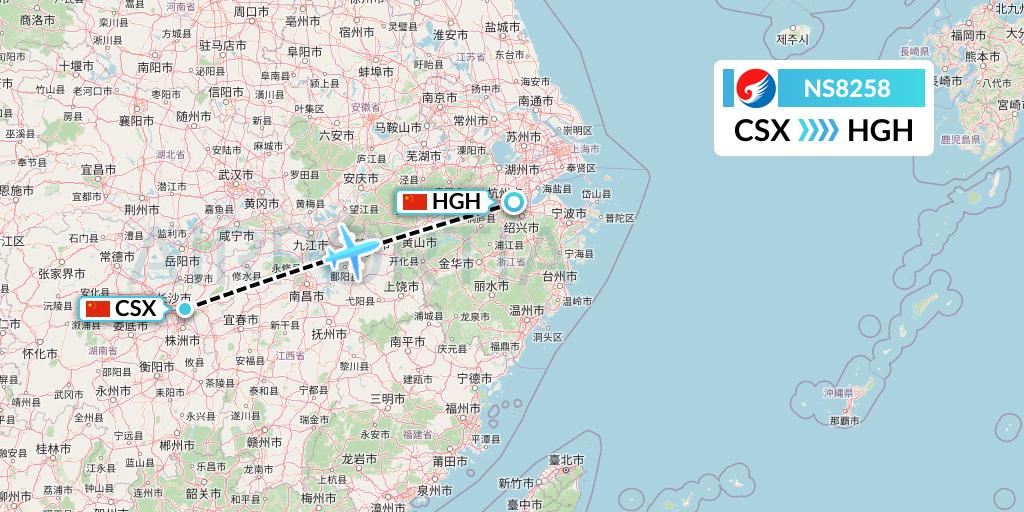 NS8258 Hebei Airlines Flight Map: Changsha to Hangzhou