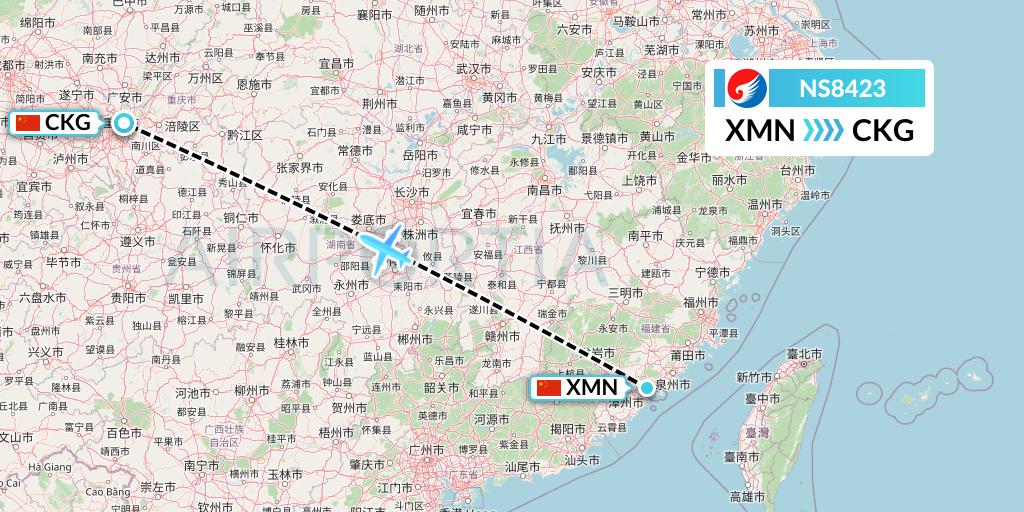 NS8423 Hebei Airlines Flight Map: Xiamen to Chongqing