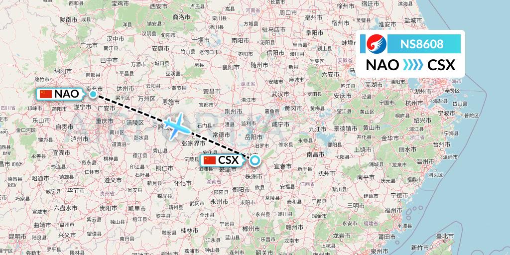 NS8608 Hebei Airlines Flight Map: Nanchong to Changsha