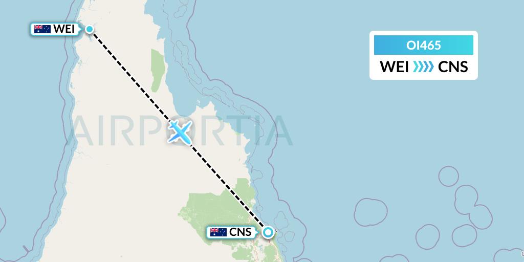 OI465 Hinterland Aviation Flight Map: Weipa to Cairns