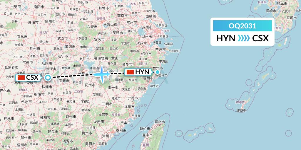 OQ2031 Chongqing Airlines Flight Map: Huangyan to Changsha