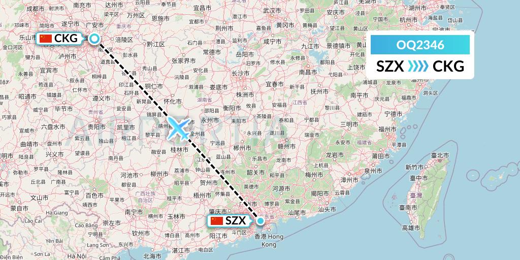 OQ2346 Chongqing Airlines Flight Map: Shenzhen to Chongqing