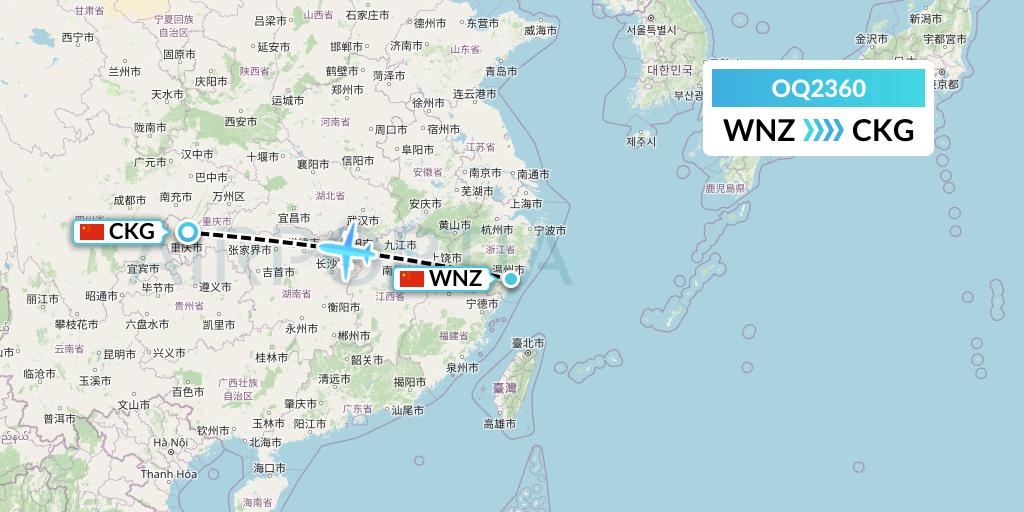 OQ2360 Chongqing Airlines Flight Map: Wenzhou to Chongqing
