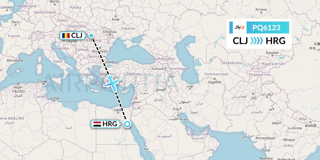 PQ6123 SkyUp Airlines Flight Map: Cluj-Napoca to Hurghada