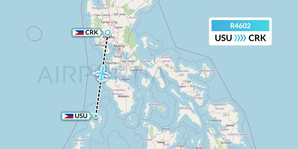 R4602 Rano Air Flight Map: Busuanga to Angeles City