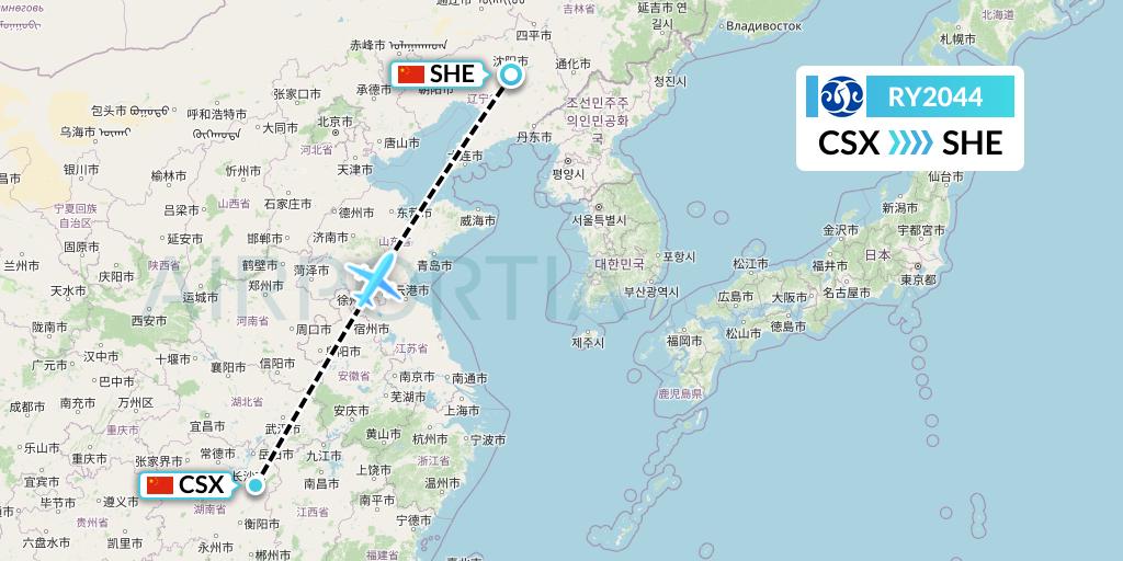 RY2044 Jiangxi Air Flight Map: Changsha to Shenyang