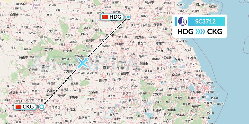 SC3712 Shandong Airlines Flight Map: Handan to Chongqing