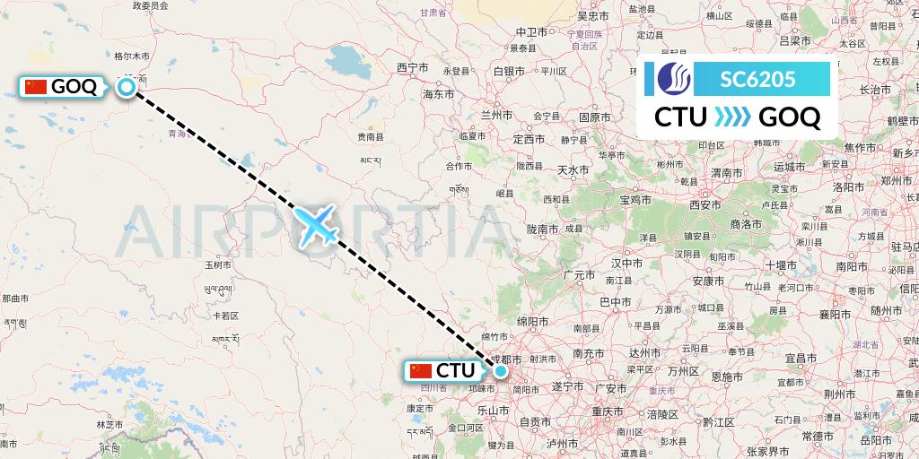 SC6205 Shandong Airlines Flight Map: Chengdu to Golmud