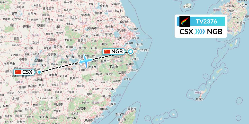 TV2376 Tibet Airlines Flight Map: Changsha to Ningbo
