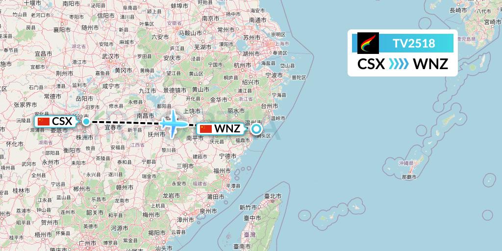 TV2518 Tibet Airlines Flight Map: Changsha to Wenzhou