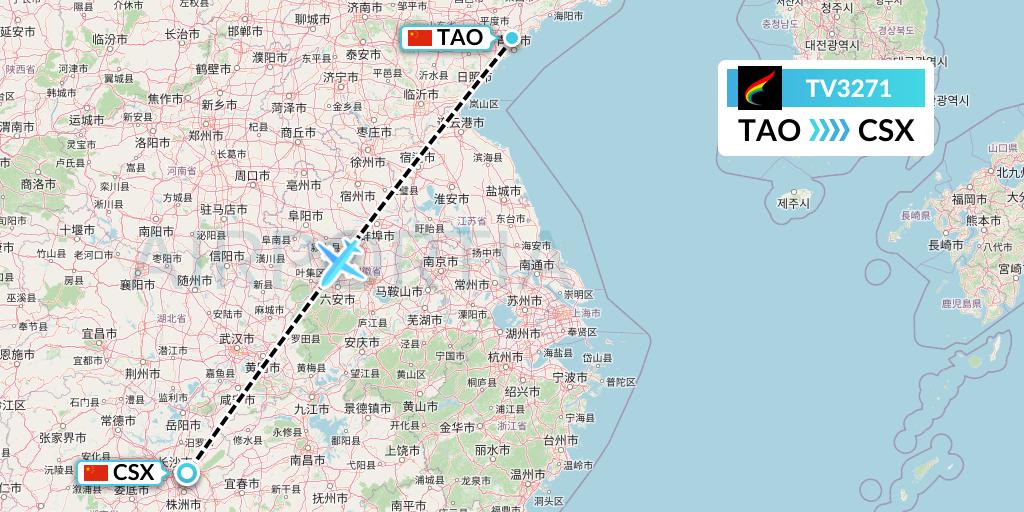 TV3271 Tibet Airlines Flight Map: Qingdao to Changsha