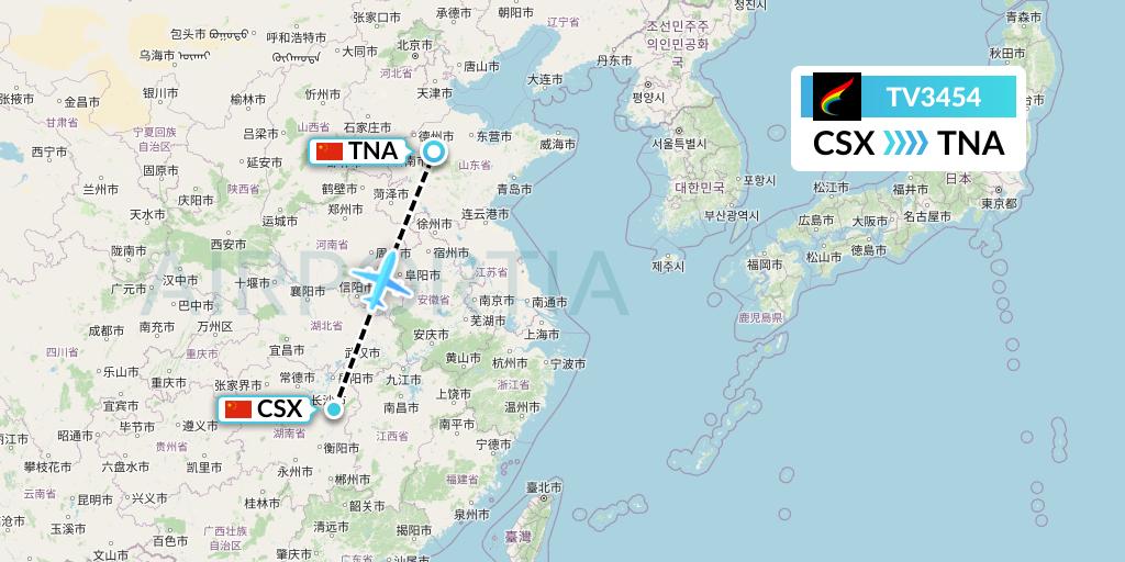 TV3454 Tibet Airlines Flight Map: Changsha to Jinan