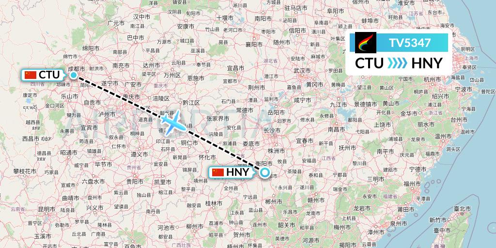 TV5347 Tibet Airlines Flight Map: Chengdu to Hengyang