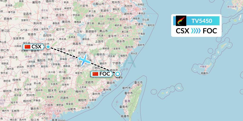 TV5450 Tibet Airlines Flight Map: Changsha to Fuzhou