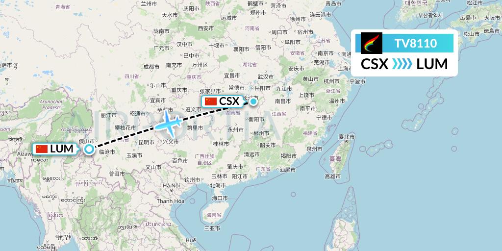 TV8110 Tibet Airlines Flight Map: Changsha to Mangshi