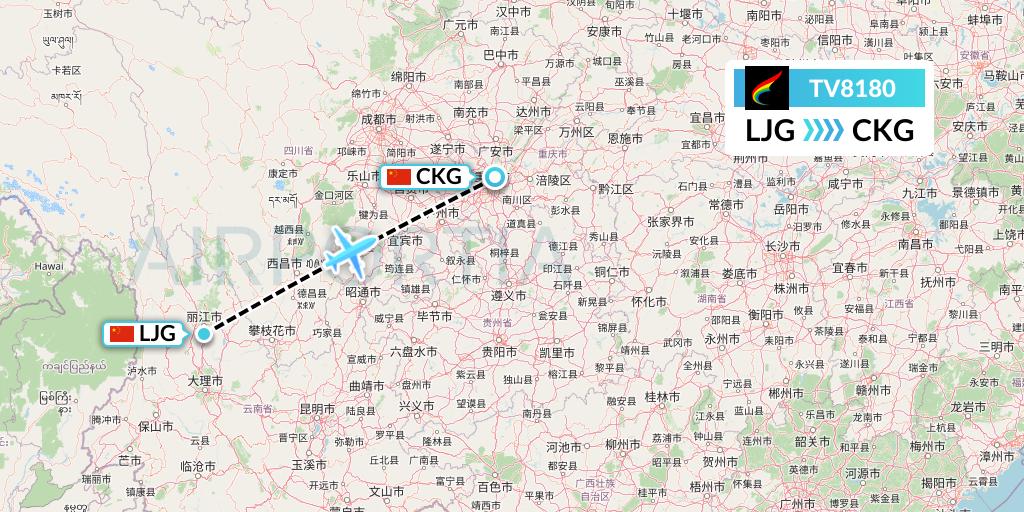 TV8180 Tibet Airlines Flight Map: Lijiang to Chongqing