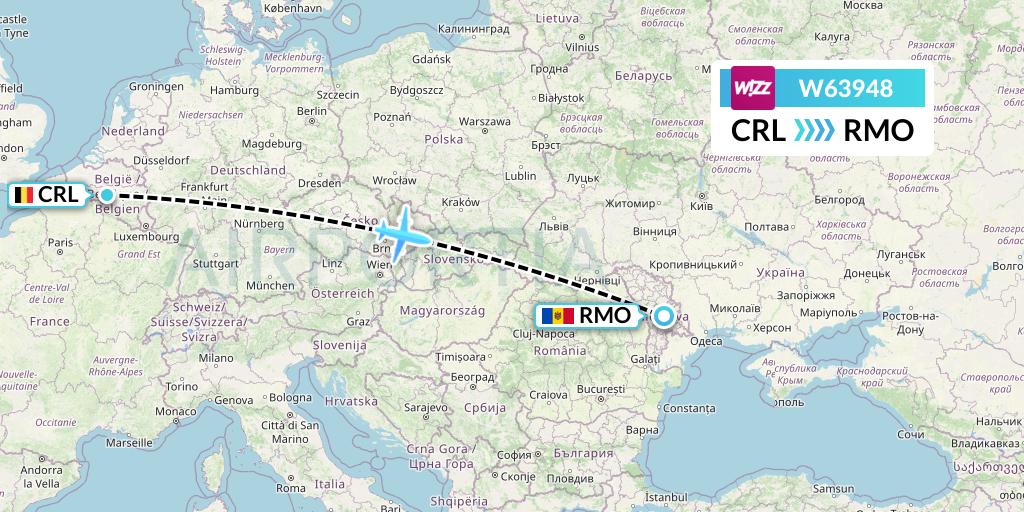 W63948 Wizz Air Flight Map: Brussels to Chisinau