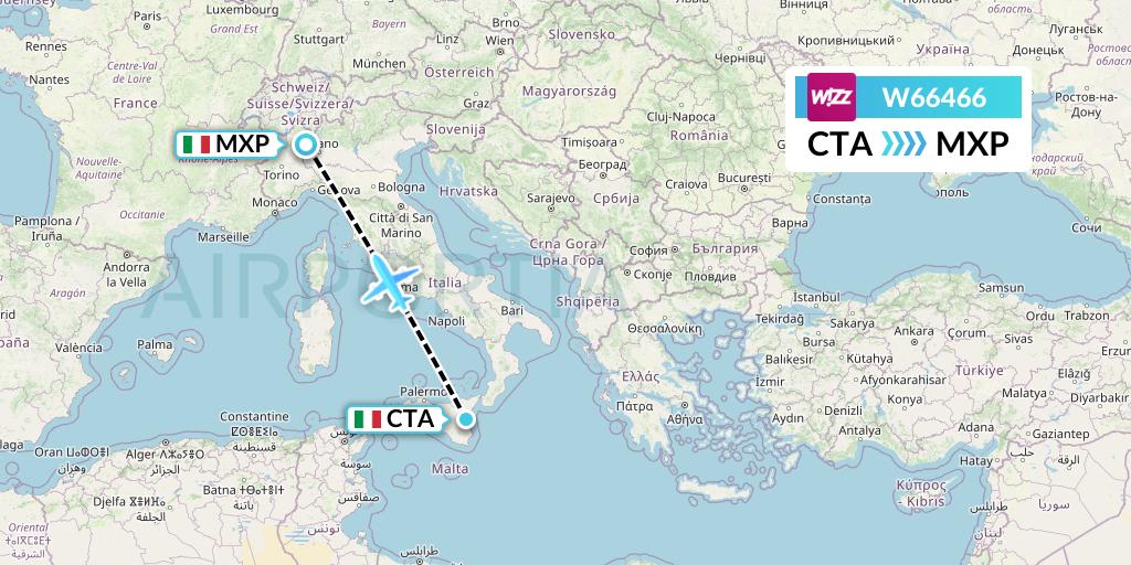 W66466 Wizz Air Flight Map: Catania to Milan