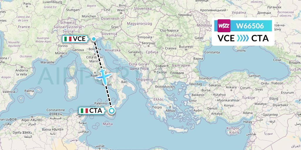 W66506 Wizz Air Flight Map: Venice to Catania