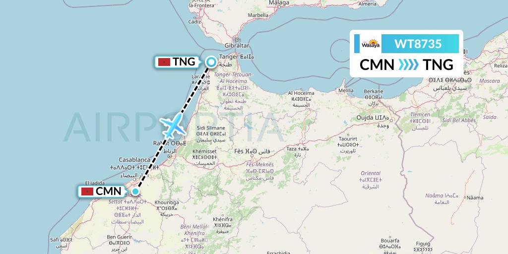 WT8735 Swiftair Flight Map: Casablanca to Tangier