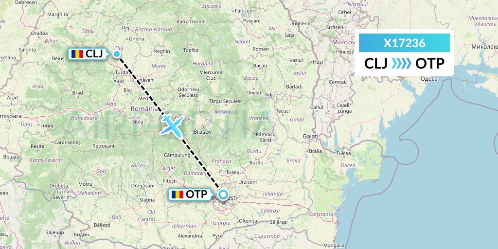 X17236 Nik Airways Flight Map: Cluj-Napoca to Bucharest