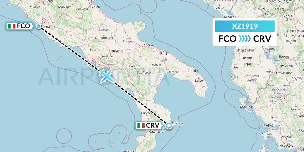 XZ1919 Aeroitalia Flight Map: Rome to Crotone