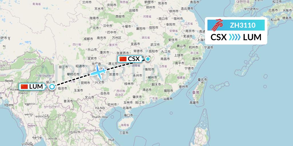 ZH3110 Shenzhen Airlines Flight Map: Changsha to Mangshi