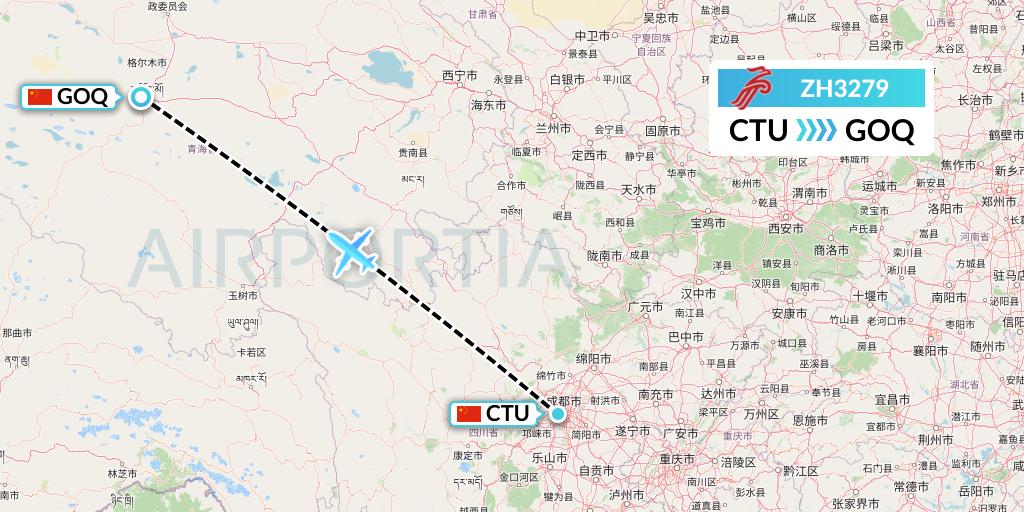 ZH3279 Shenzhen Airlines Flight Map: Chengdu to Golmud