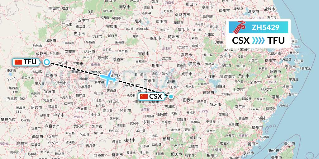 ZH5429 Shenzhen Airlines Flight Map: Changsha to Chengdu