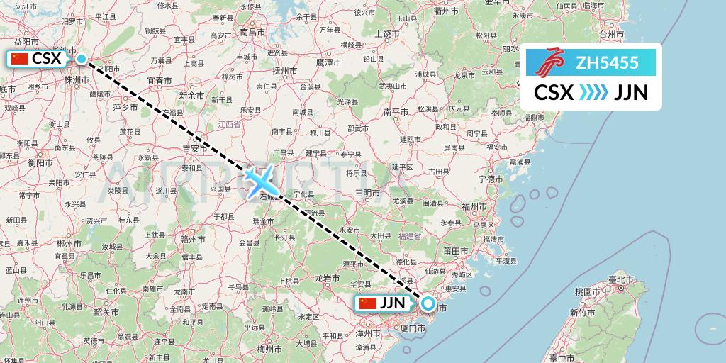 ZH5455 Shenzhen Airlines Flight Map: Changsha to Jinjiang