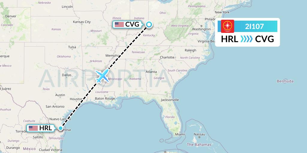 2I107 Star Peru Flight Map: Harlingen to Cincinnati