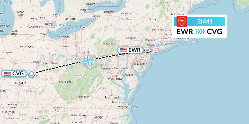 2I441 Star Peru Flight Map: New York to Cincinnati