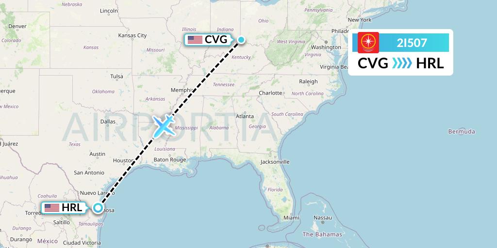 2I507 Star Peru Flight Map: Cincinnati to Harlingen
