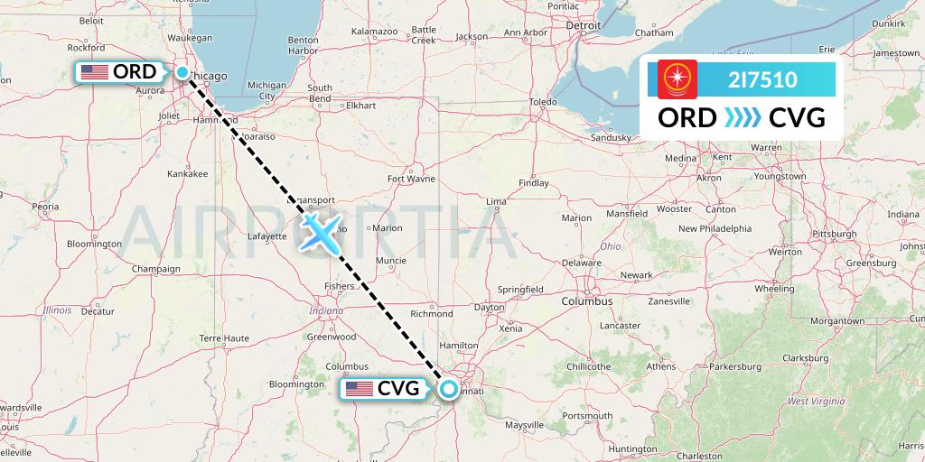 2I7510 Star Peru Flight Map: Chicago to Cincinnati