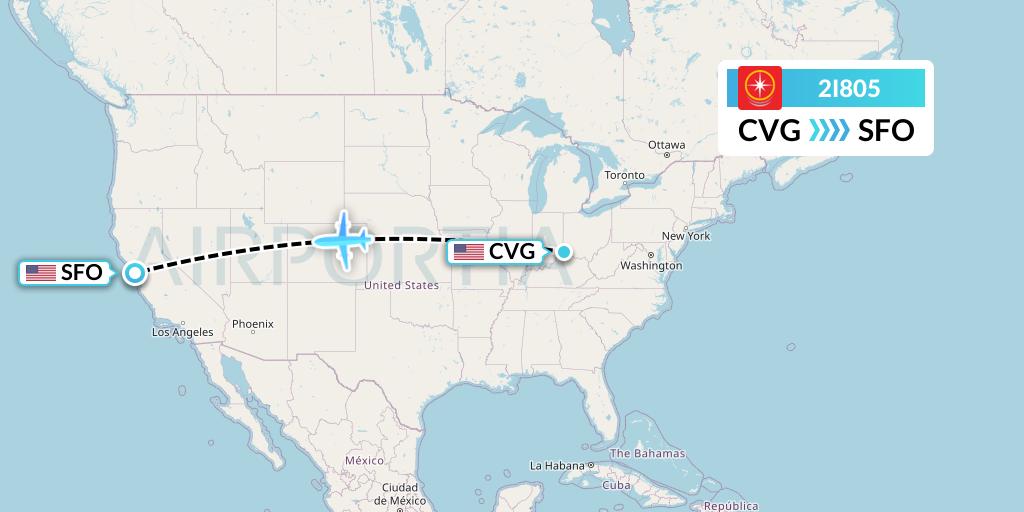 2I805 Star Peru Flight Map: Cincinnati to San Francisco