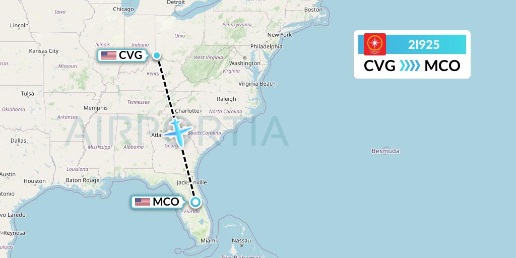 2I925 Star Peru Flight Map: Cincinnati to Orlando