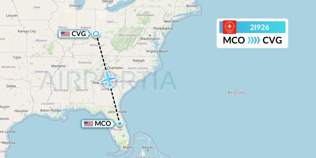 2I926 Star Peru Flight Map: Orlando to Cincinnati
