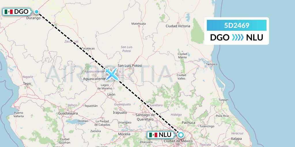5D2469 Aeromexico Connect Flight Map: Durango to Reyes Acozac