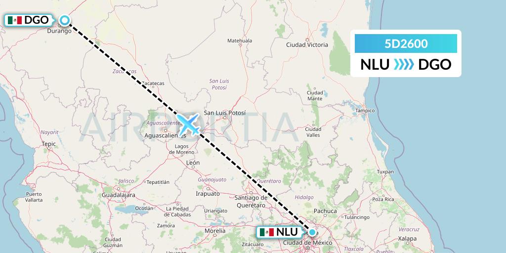 5D2600 Aeromexico Connect Flight Map: Reyes Acozac to Durango