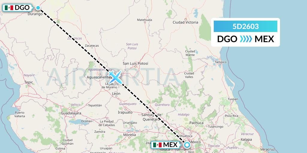 5D2603 Aeromexico Connect Flight Map: Durango to Mexico City