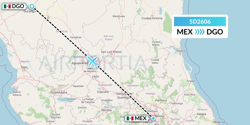 5D2606 Aeromexico Connect Flight Map: Mexico City to Durango